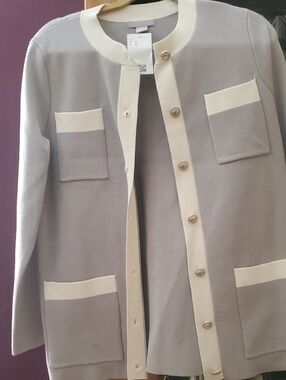 H&M Two-Tone Gray and Cream Button-Front Blazer
